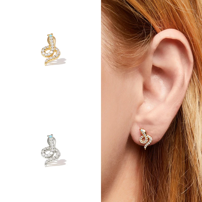 

GS 925 Sterling Silver Gold Evil Eye Zircon Stud Earrings For Women Girls Mini Snake Cross Star Crystal Earrings Party Gift