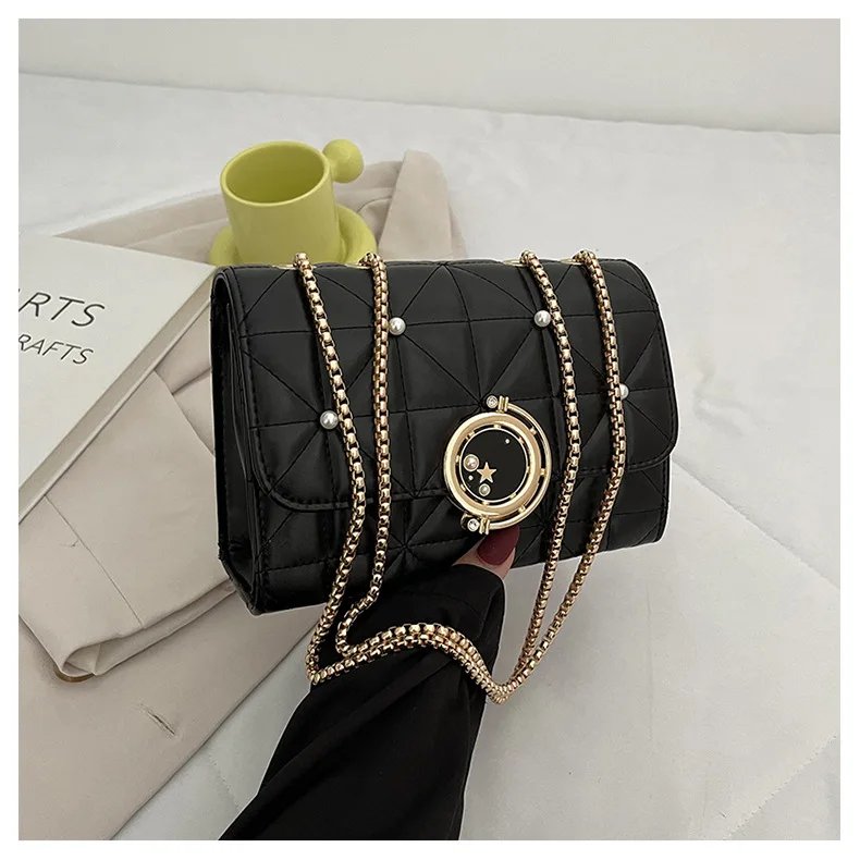 

Bolso pequeño cuadrado para mujer, bolsa fresca y dulce con cierre de Pu, bolso de mano con cadena de un hombro, novedad de 2021
