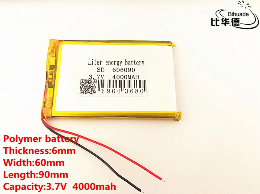 Литиево-ионный аккумулятор Liter Energy 3.7V 4000mAh 606090 Polymer для планшета, банка питания, MP4, мобильного телефона, динамика включен.