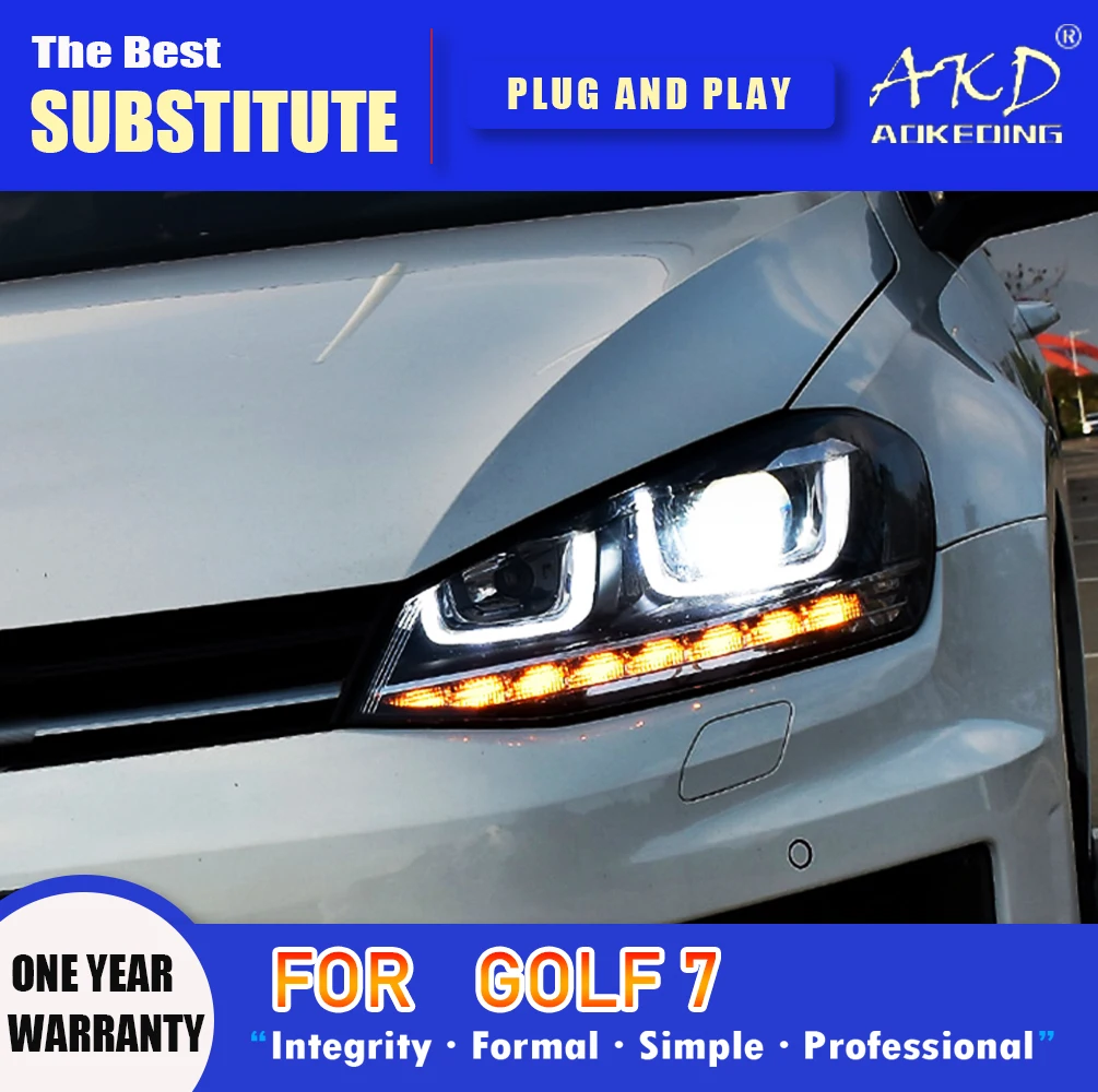 

Головная лампа AKD для VW Golf 7 светодиодный ные фары 2013-2018, фары для Golf 7 DRL, сигнал поворота, дальний свет, линза проектора Angel Eye