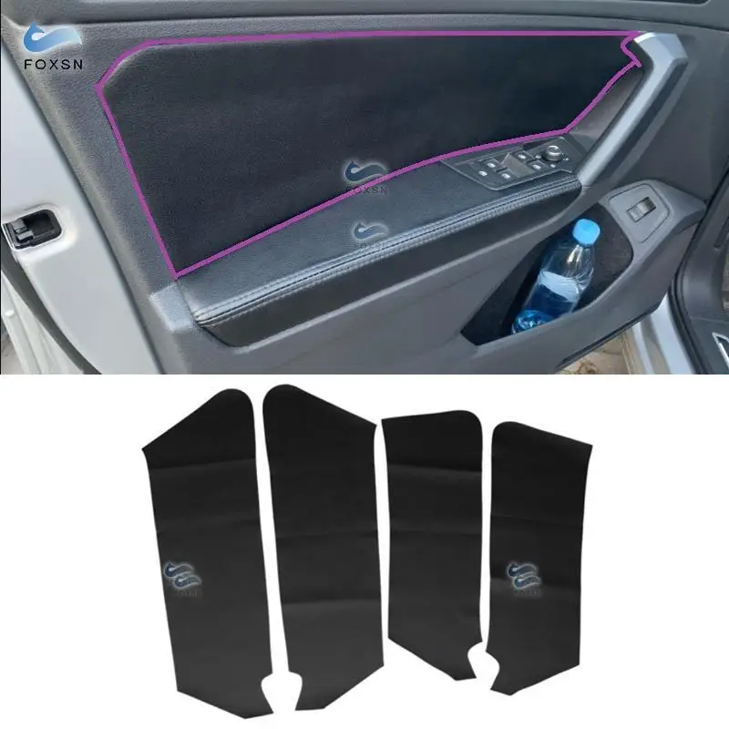 

For VW Tiguan 2017 2018 2019 4pcs Black Microfiber Leather Interior Door Panels Guards Door Handle Panel Cover Protective Trim