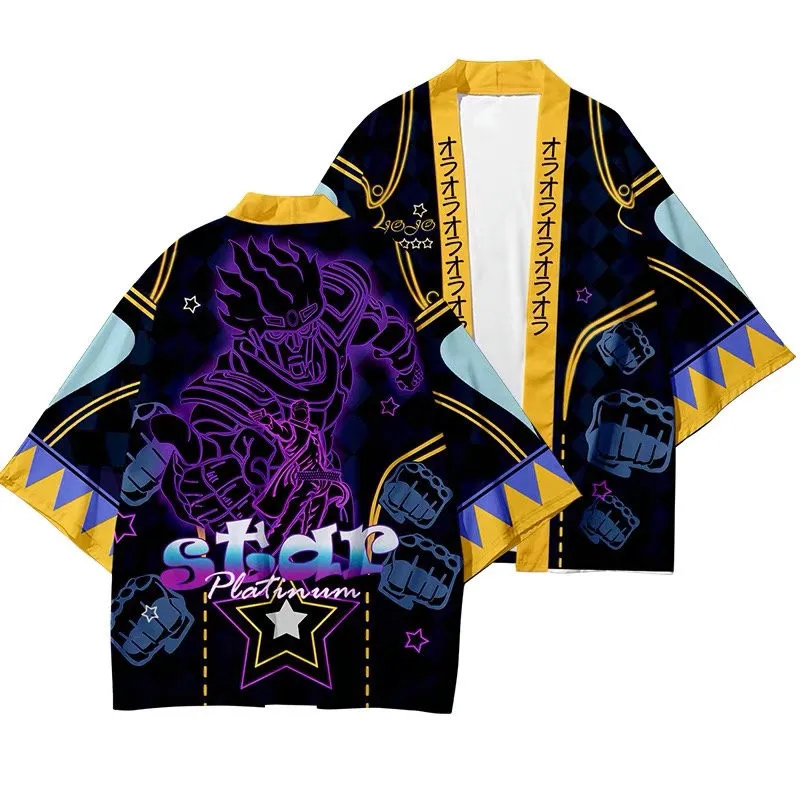 

Anime JoJo's Bizarre Adventure Kujo Jotaro Japanese Kimono Star Platinum Cosplay Costumes Cloak Haori Cardigan Adult Kids Jacket