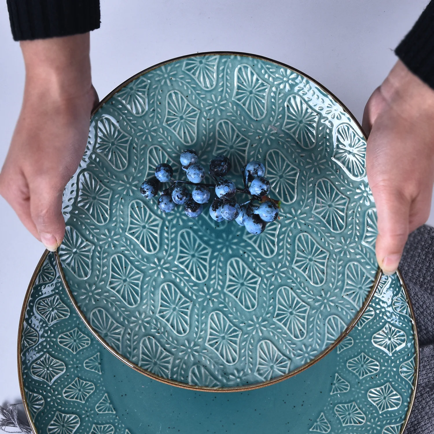 11 дюймов скандинавском тиснением Ретро Керамика дома тарелка большой Западной