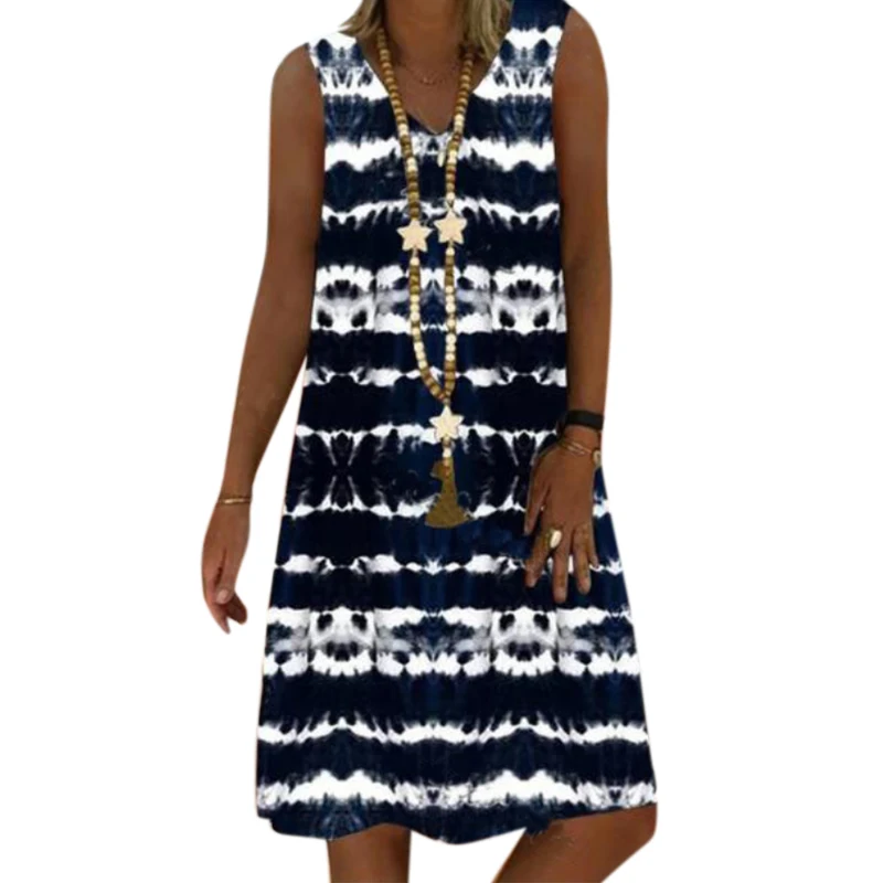 

VICABO Summer Dress Short Sleeve V Neck Sleeveless Female Casual Loose Gradient 5XL Vestidos