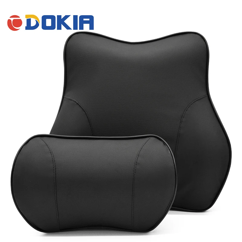 

DOKIA Car Headrest Neck Lumbar Cushion Pillow PU Leather Waist Lumbar Support For Car Seat and Office Chair Cushion Memory Foam