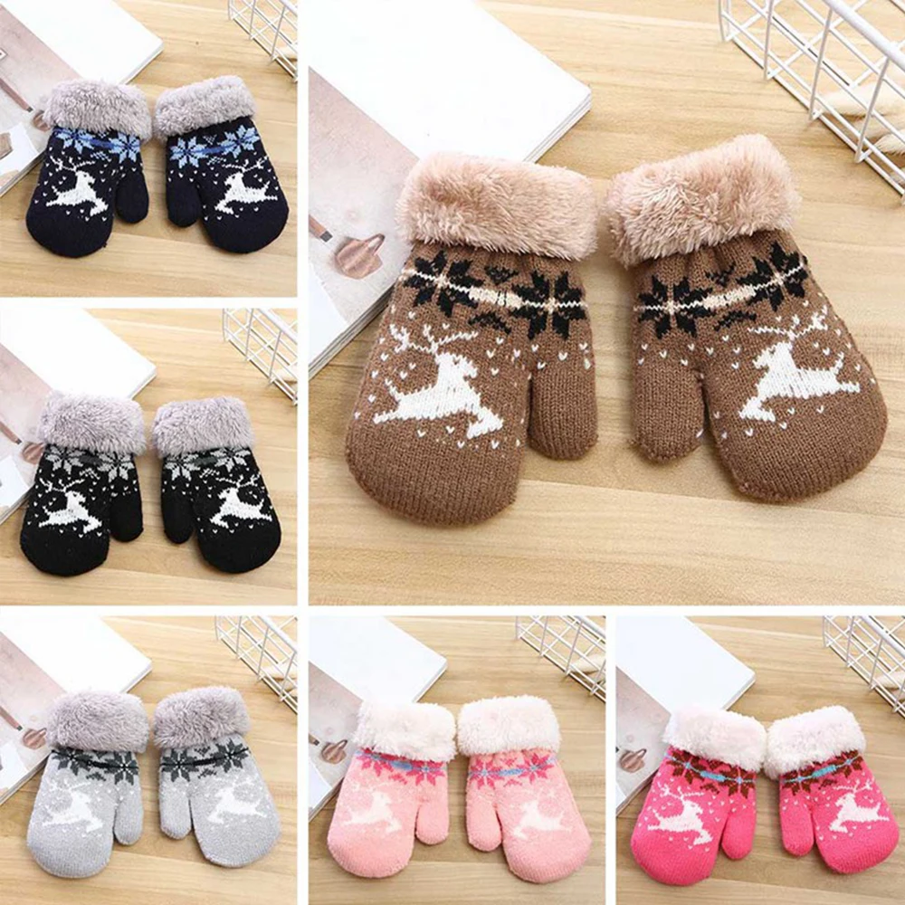 Рождественские Зимние Вязаные Варежки с рисунком оленя перчатки для мальчиков и