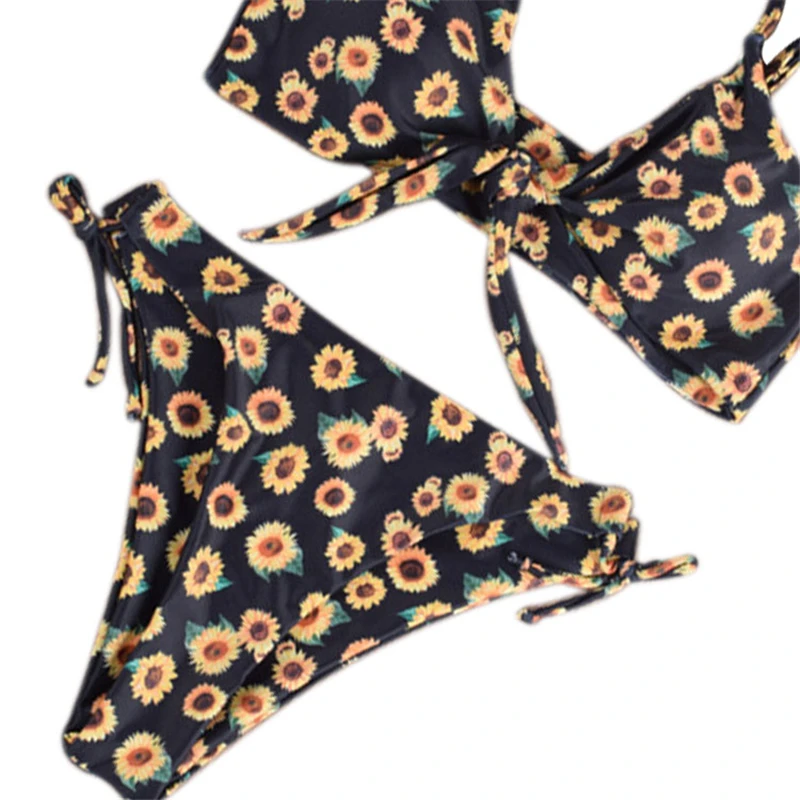 Сексуальный женский комплект бикини с бантом Бандаж пуш ап мягкий цветочный