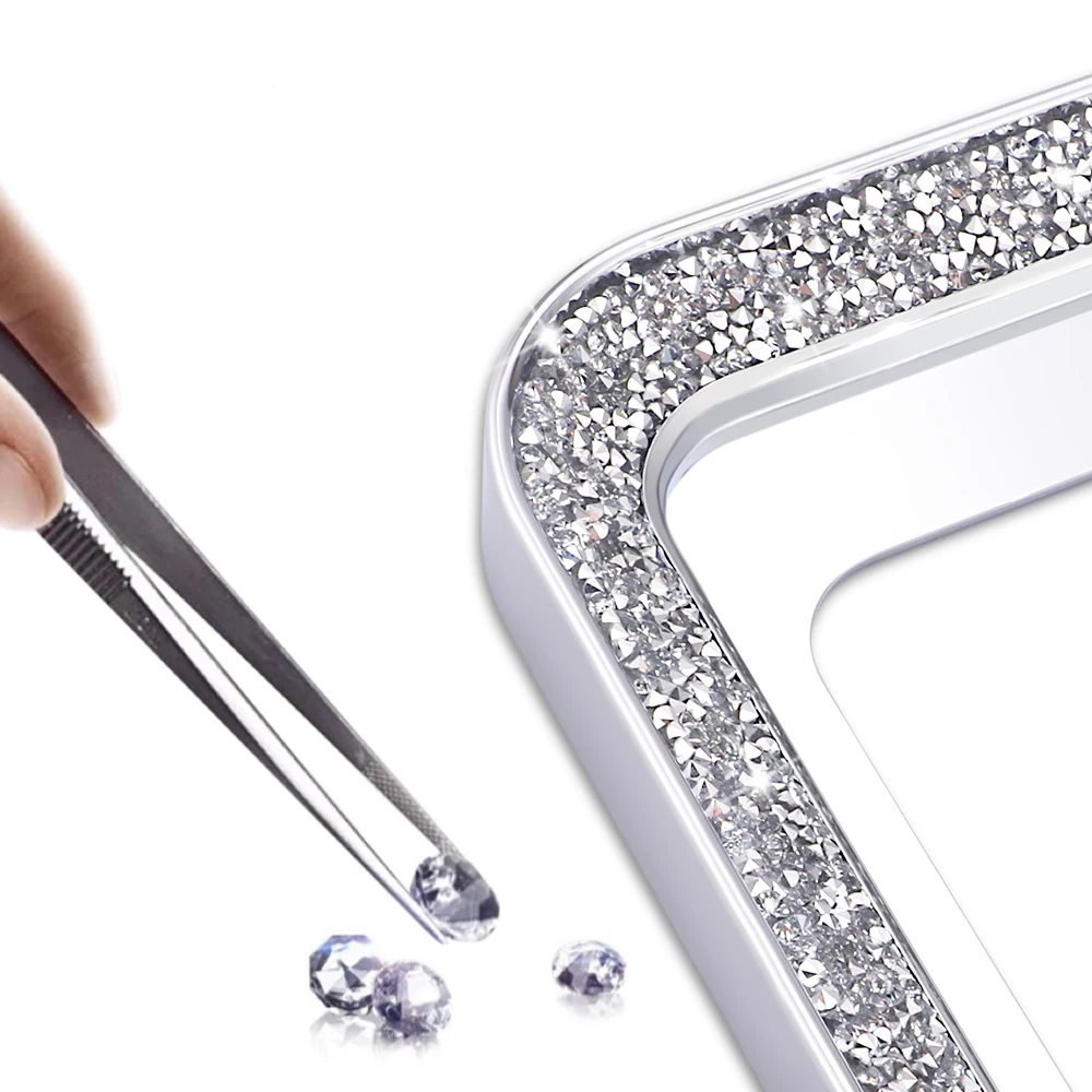 KEYECU Only For North American market Universal Bling License Plate Frame White Silver Glitter Crystal Sparkling Rhinestone | Автомобили и