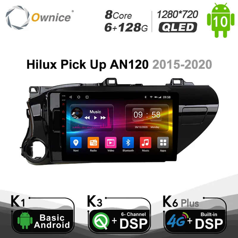 Автомобильный DVD-проигрыватель Ownice 6G ROM 128G RAM Android 10 0 для Toyota Hilux Pick Up AN120 2015 - 2020 4G DSP BT