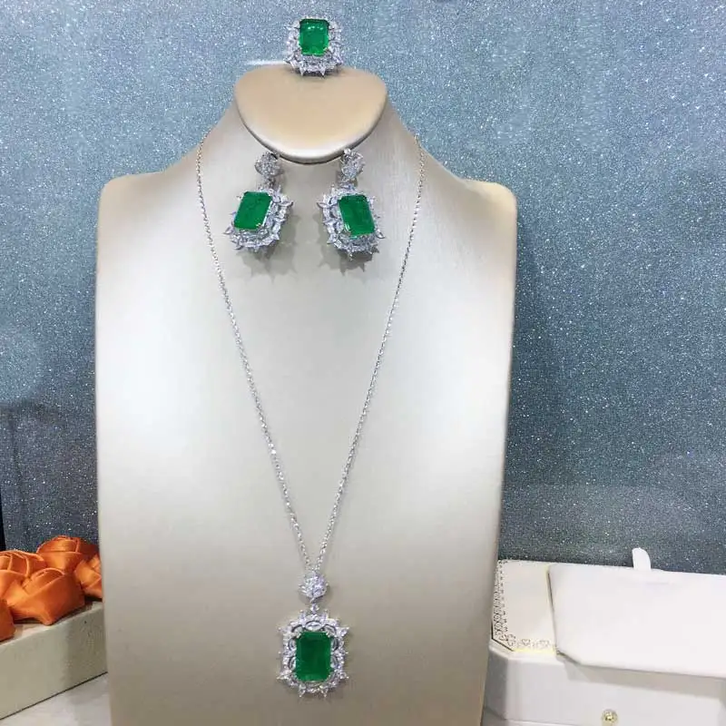 Женские Ювелирные наборы CSJ Роскошные с изумрудами из стерлингового серебра 925