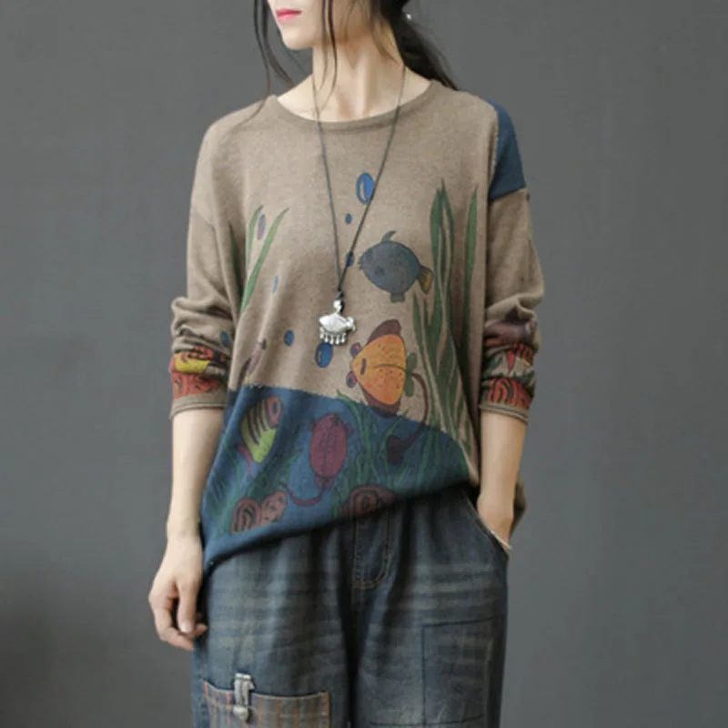 Harajuku Топ Femme пуловеры с героями мультфильмов морской водоросль вязаный свитер