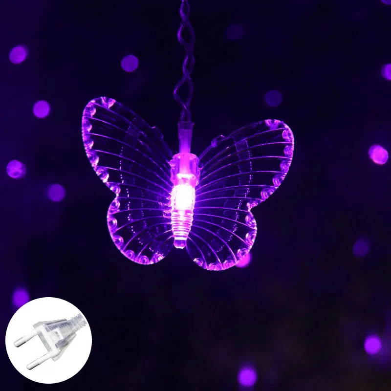 EU purple Светодиодный бабочка Шторы свет Ices полосы бабочка подвеска световая Гирлянда для дома и улицы украшение, Рождественский венок L5#4 - Испускаемый цвет: EU purple
