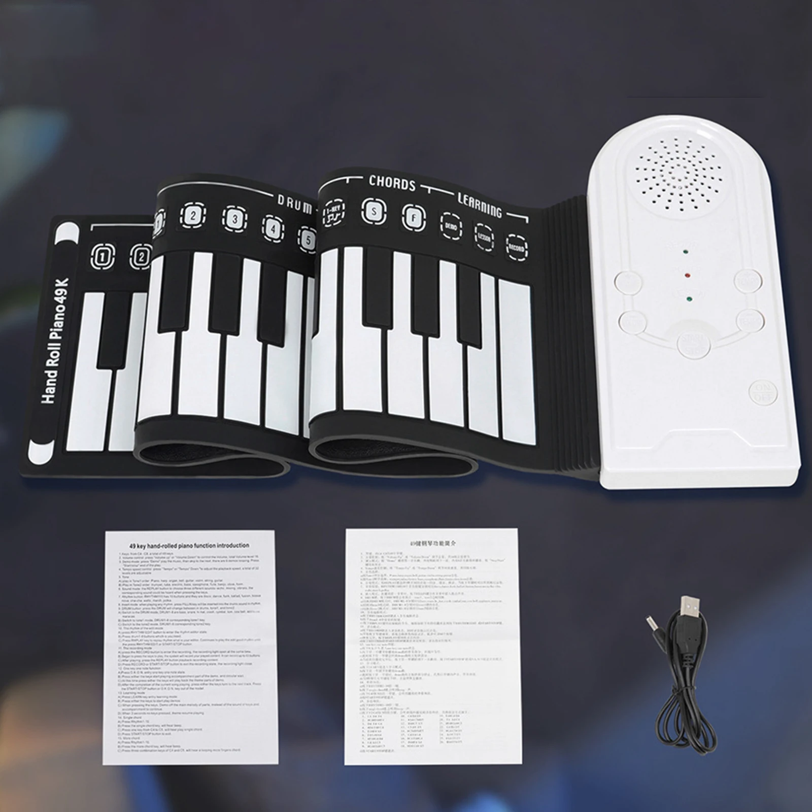 49Keys Flexible Electronic Keyboard Hand Roll Silicone Portable Piano Organ Up |