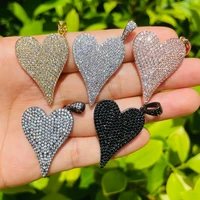 5pcs heart pendant for woman jewelry making clear black rhinestone pave cubic zirconia charms bracelet necklace create accessory