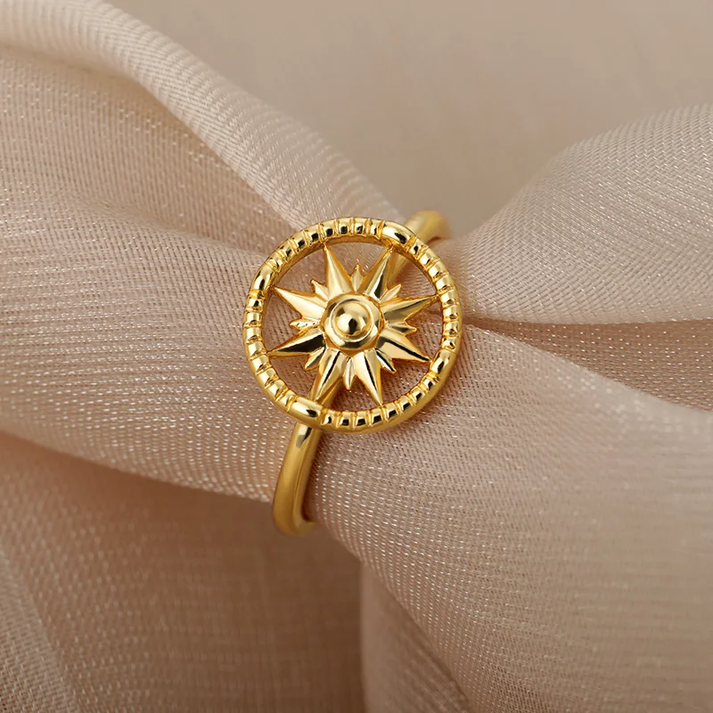 

Women's Couple Compass Vintage Gold Fashion Men's Ring Jewelry Accessories Trend Creativity Charm Gift on March 8 Wholesale