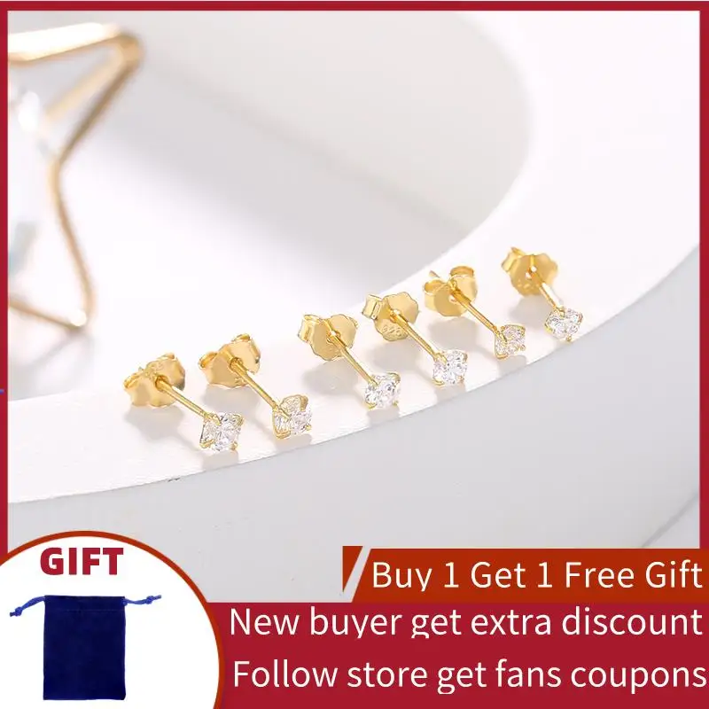 

BOAKO S925 Sterling Silver Mini Stud Earrings Cute Zircon ear bone nail Mini Crystal Flower Pierced Fashion Earring Fine Jewelry