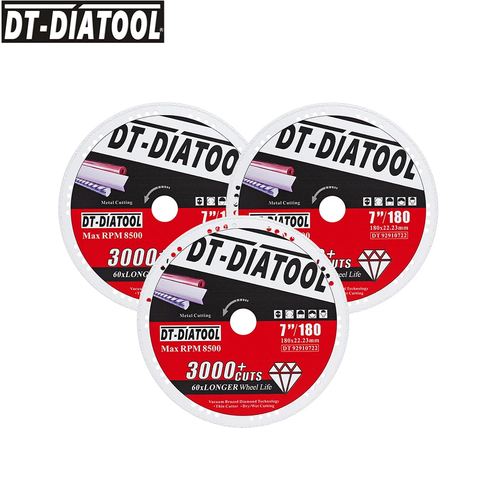 DT-DIATOOL 3pcs/set  Dia 7inch/180mm Diamond Saw Blade for Metal Steel Tube Iron Rebar Angle Steel Diamond Cut-off Wheel