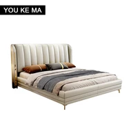 modern bedroom furniture leather bed master bedroom solid wood frame double bed