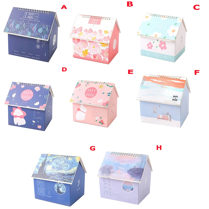 

1pcs 2020 Van Gogh Starry Night Cartoon Animal Calendars Desktop Storage Box Creative Folding House Desk Calendar
