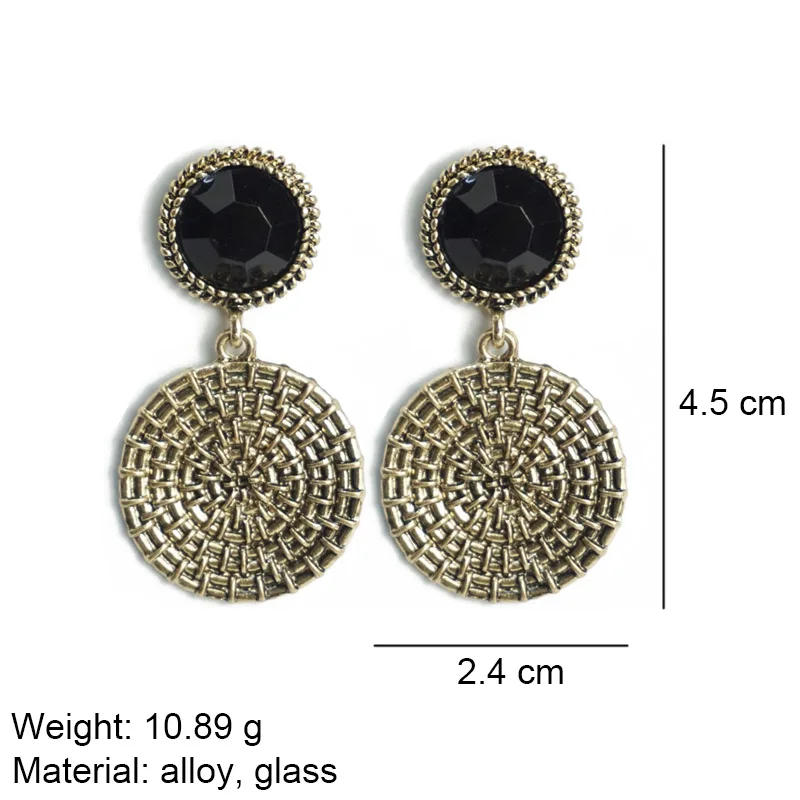 

Gold Round Pendant Vintage Gothic Earrings Women Black Glass Silver Color Dangle Statement Earrings Vintage Jewelry Accessories