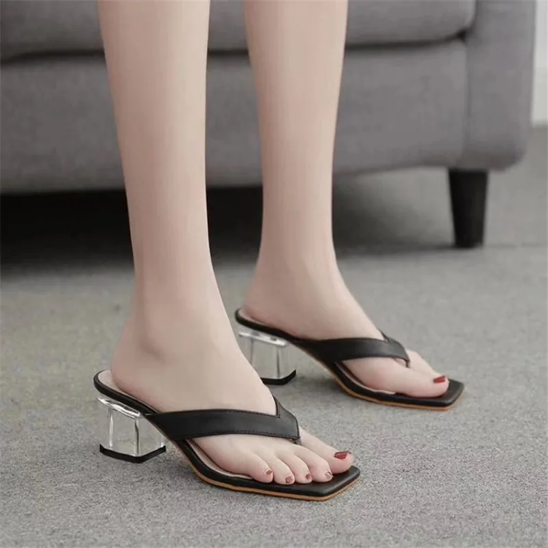 

MVVJKE 2020 New Women Sandals Slippers Crystal Transparent Heel Women High Heels Beach Flip Flops Summer Sandals Ladies Shoes
