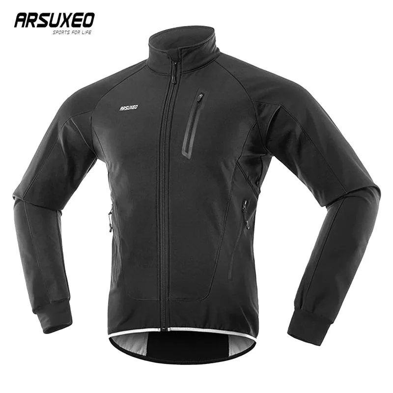 

ARSUXEO Winter Breathable Cycling Jacket Windproof Thermal Bicycle Jacket Waterproof Fleece Fishing Jacket MTB Windbreaker