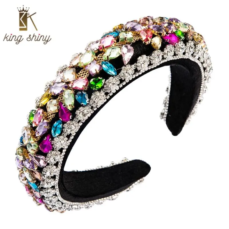 

Delicate Baroque Full Colorful Crystal Headband for Woman Hand Made Rhinestone Padded Hairband Woman Wedding Party Head Pieces