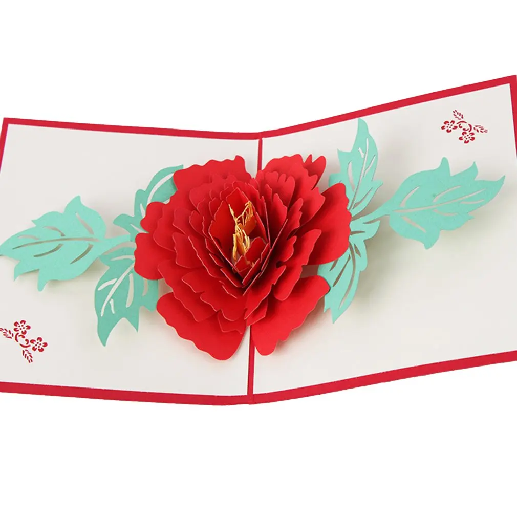 3D Pop Up Cards Beautiful Peony Flowers New Year Series Wedding Mother's Day Invitation Greeting Anniversary Souvenirs | Дом и сад