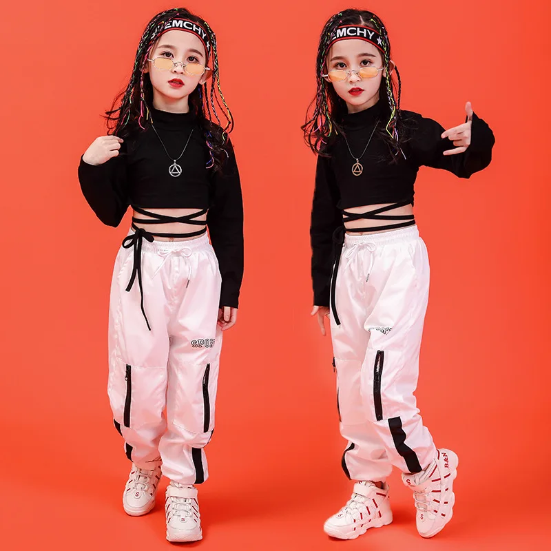 Hip Hop Clothing Children kids Sweatshirt Black Shirt Top Pants for Girl Jazz Dance Costume Ballroom Dancing Clothes Wear | Тематическая