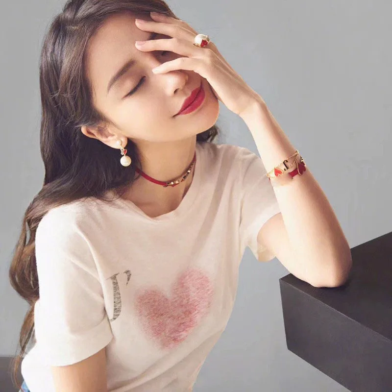 

2021 summer fashion new Europe and the United States cotton pink love design Chic t-shirts