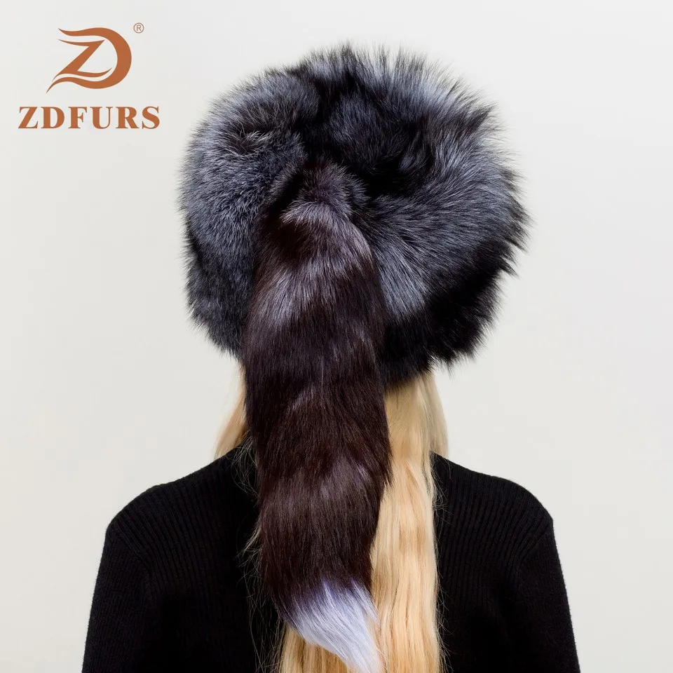ZDFURS* Женская русская ушанка Авиатор Охотник лисий мех бомберы шапка натуральный Лисий мех шапки купол монгольская шапка