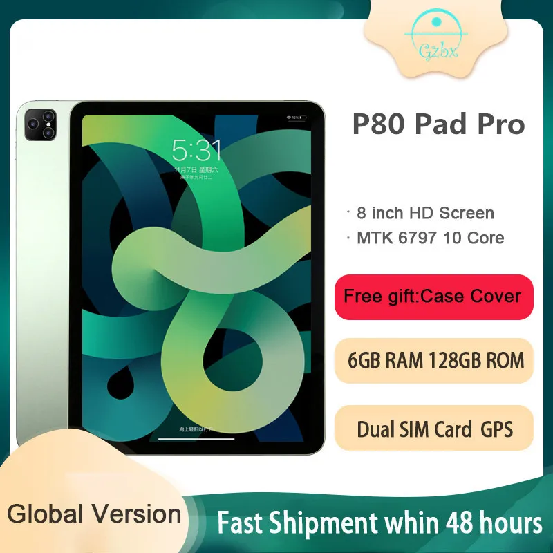 

P80 8 Inch Global Version Phone Tablet Android 10.0 6GB RAM 128GB ROM Tablets 4G Network Ten Core 5300 mAh Type-c Extend Port PC