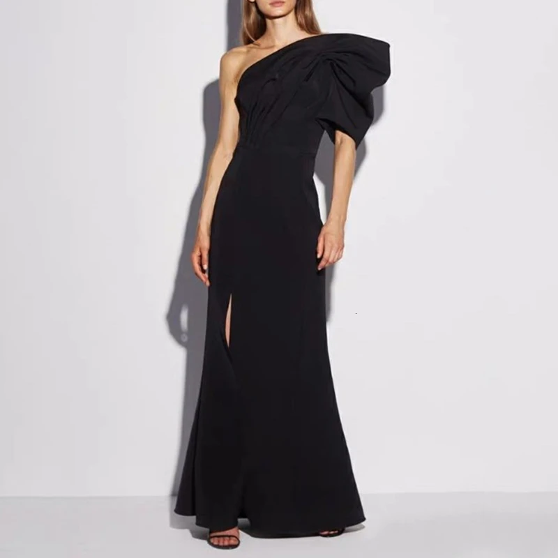 Женское Макси формальное платье на одно плечо асимметричный косой воротник
