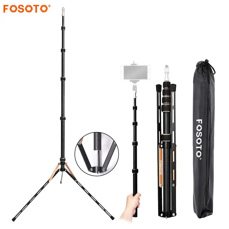 

Fosoto FT-220 Carbon Fiber Led Light Tripod Stand& 2 screws Head For Photo Studio Photographic Lighting Flash Umbrella Reflector