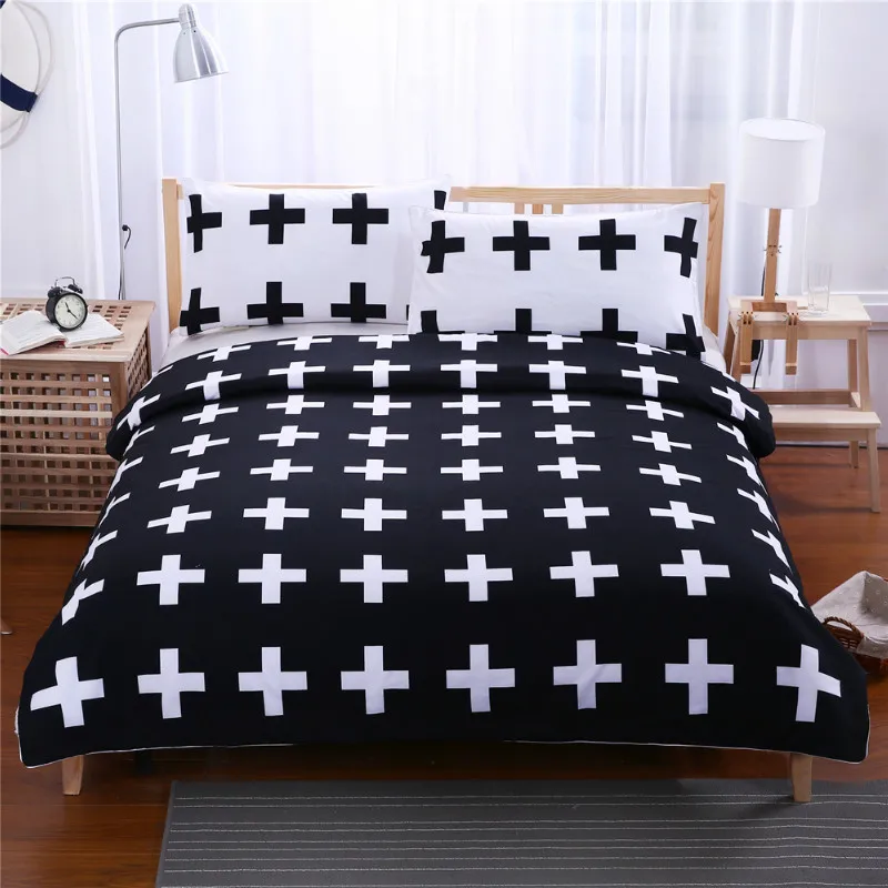 

Black White Cross Pattern Quilt Cover with 2 Pillowcase Fashion Bedding 3 Piece Set 3D Printing Available Size Bed Duvet Cover