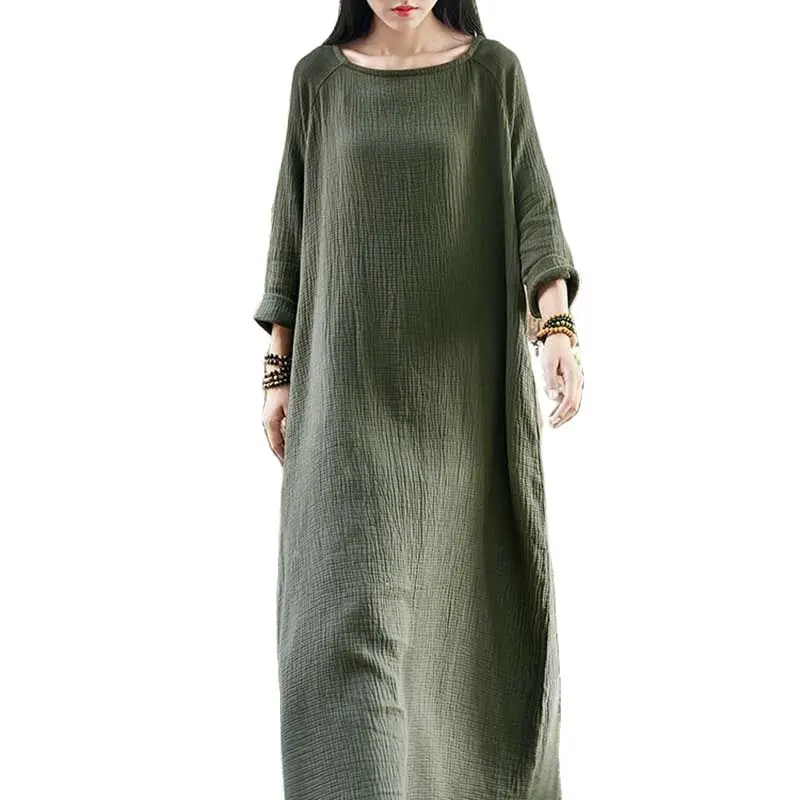 Женское винтажное платье из хлопка и льна прямое Свободное с квадратным вырезом