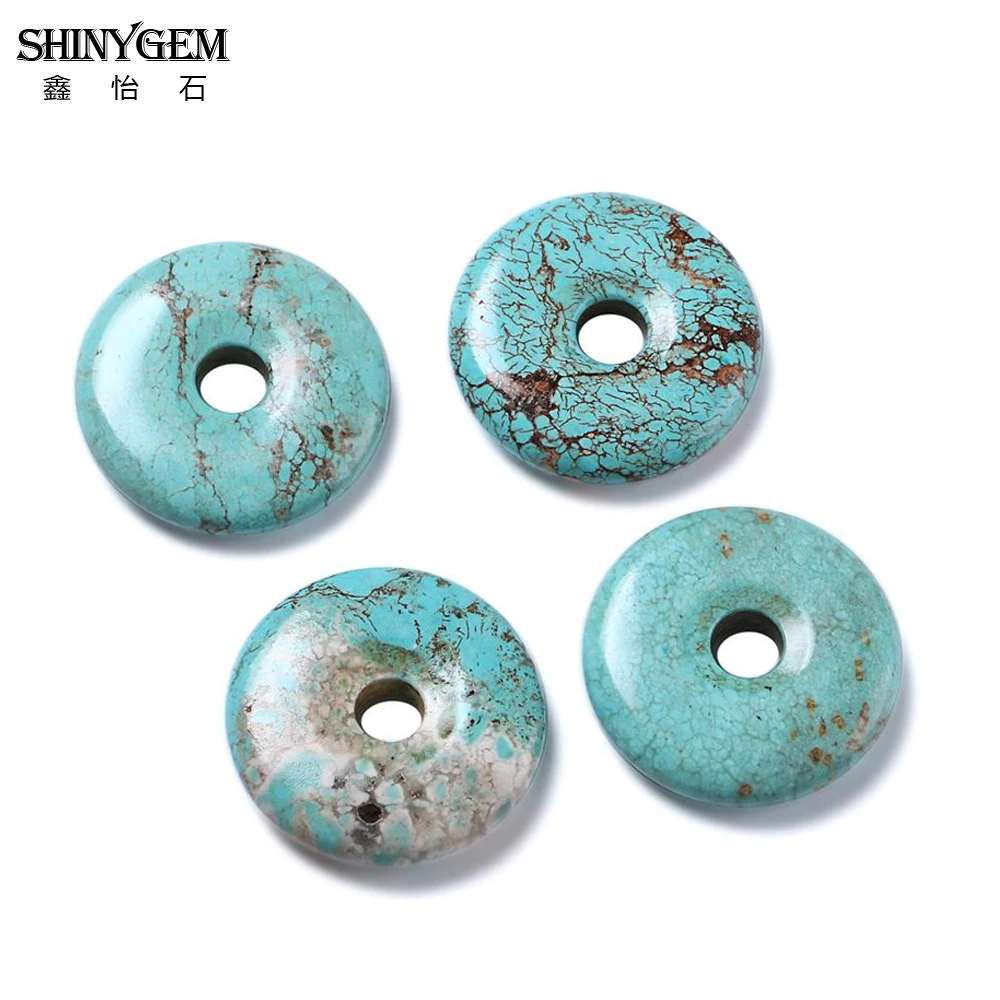 ShinyGem 40*40 мм Очаровательные Полые натуральные Круглые Бусы из бирюзы Гладкий