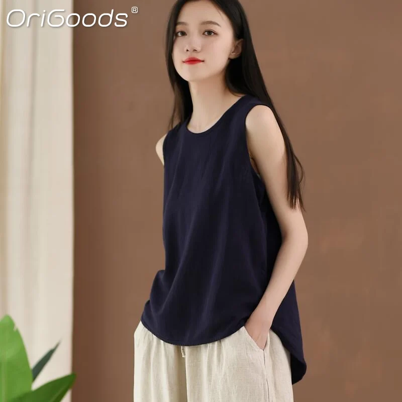 Женская льняная блузка без рукавов свободного покроя | одежда