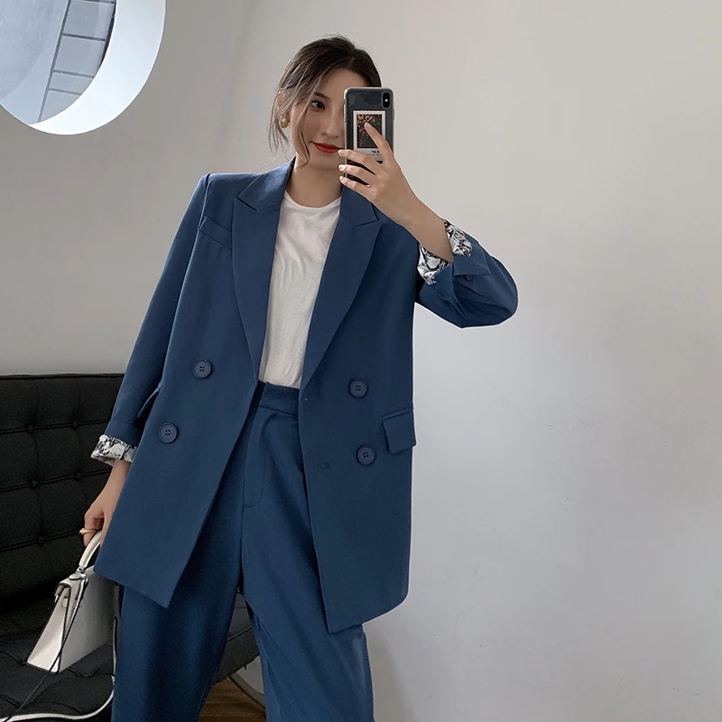 

Runway Women's Blazer Suit Fashion Office Ladies Uniform Pant Suits 2 Piece Sets Costume Femme High Street