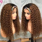 Queena парик с головной повязкой человеческие волосы волнистые сцепление, шарф-повязка на голову парики для чернокожих Для женщин Remy Ombre1B30 коричневый бразильские волосы парик 150%