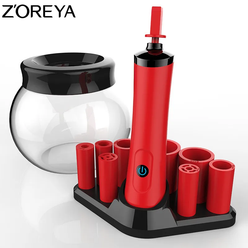 ZOREYA Electric Makeup Brush Cleaner& Dryer Set 10 seconds Efficient Make Up Brush Washing Tool - Handle Color: red