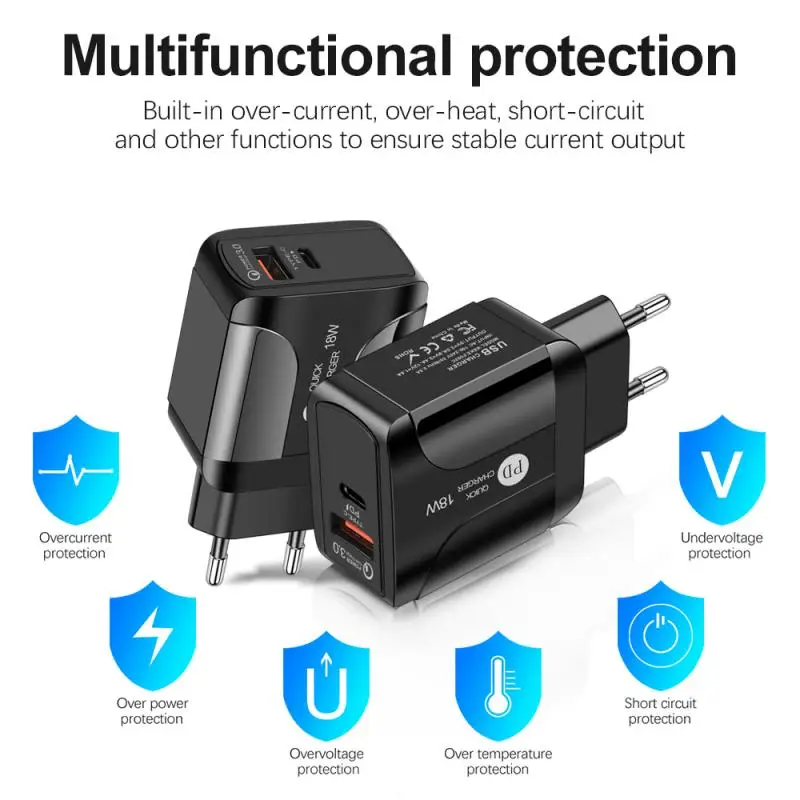 Быстрое зарядное устройство QC3.0 PD18W для быстрой зарядки со светодиодным дисплеем