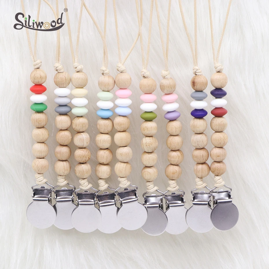 Baby Pacifier Clips Wooden Chain Beads Dummy Soother Clip Holder Nipple Attachment Wood Teether | Мать и ребенок
