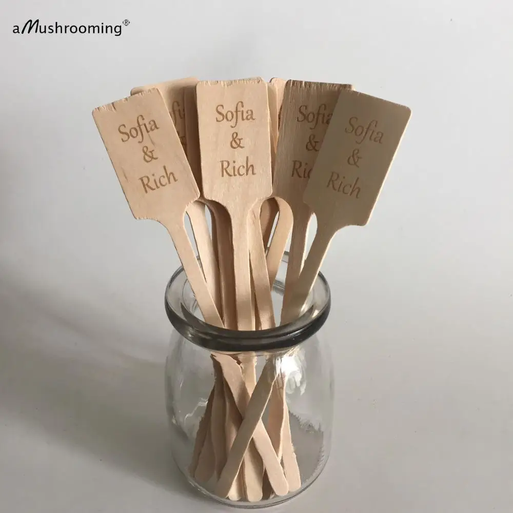 X50 персонализированные гравированная лазером древесина Кофе мешалки для свадьбы