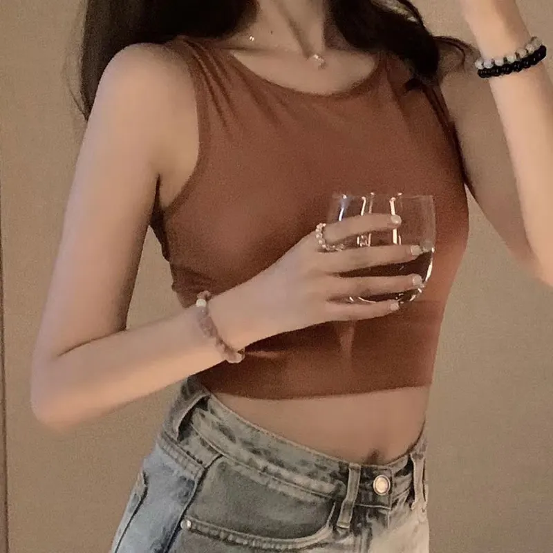 

Sexy Tank Tops Women 2020 Fashion Crop Tops Female Casual Sleeveless Padded Vest Simple Sport Underwear Solid Color Camisole