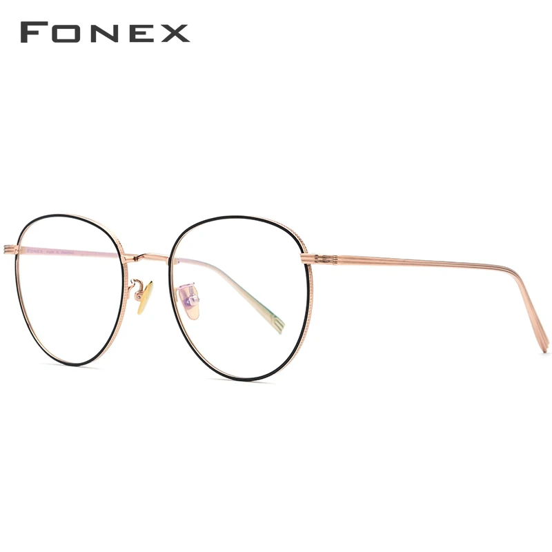 FONEX, чистый титановый рецепт, очки для мужчин, ультралегкие, круглые, для близорукости, оптические очки, оправа для женщин,, розовое золото, очки 886 - Цвет оправы: Black Rose Gold