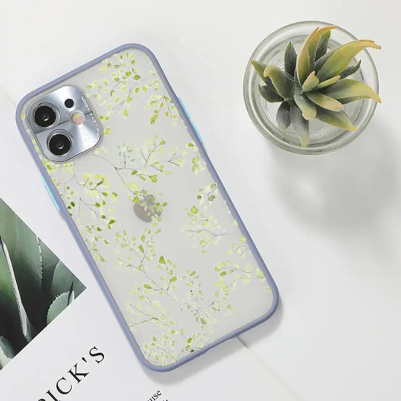 

Watercolor plants with flowers Phone Case For iPhone 12 11 Mini Pro XR XS Max 7 8 Plus X Matte transparent Gray Back Cover