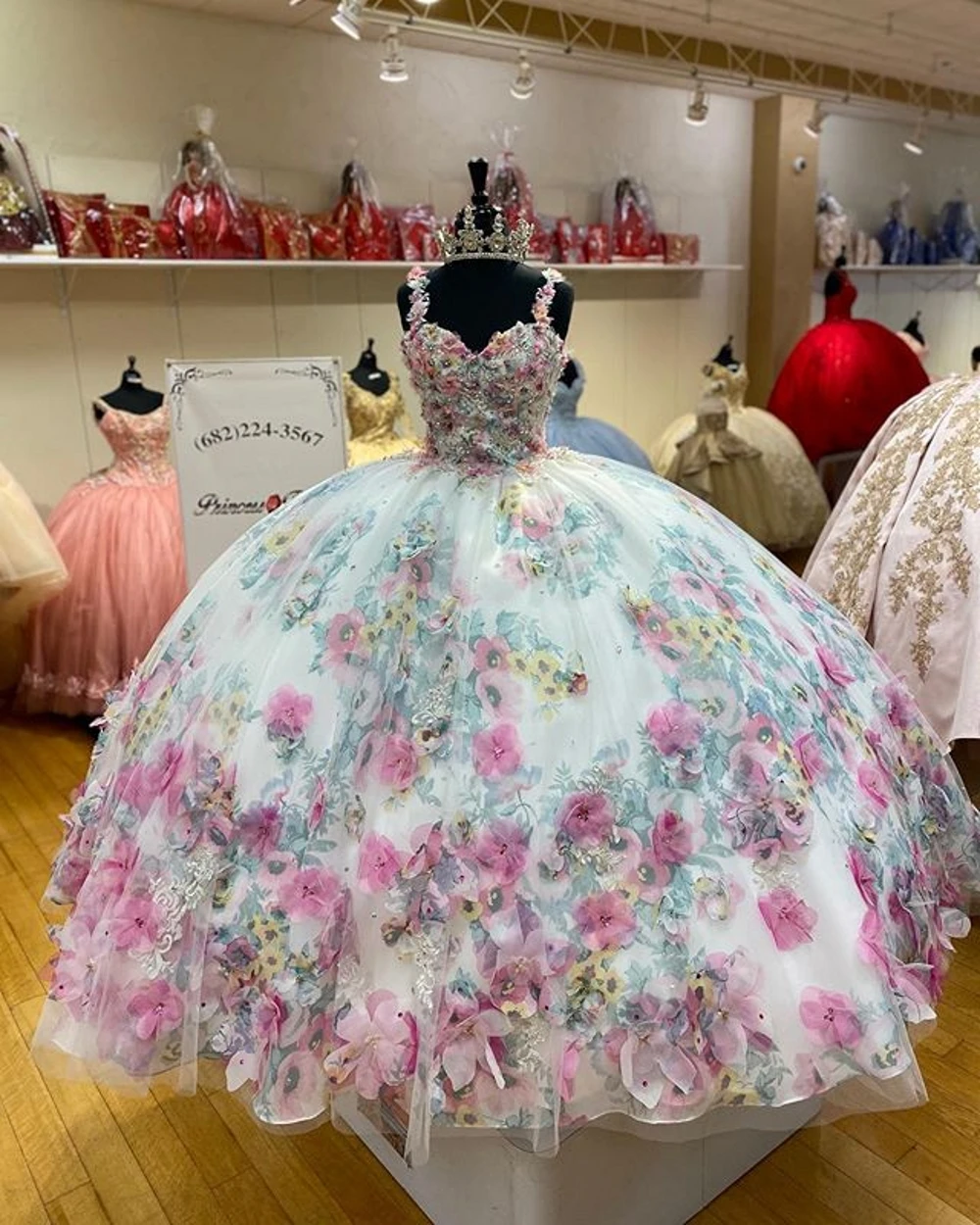 

2021 Quinceanera Ball Gown Dresses 3D Floral Flowrs Sweet 16 Dress Floor Length Colorful Puffy Party Gown vestidos de 15 años