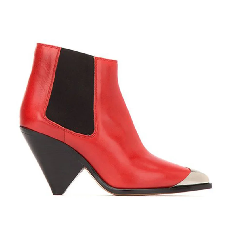 Женские ковбойские ботильоны из натуральной кожи на необычном каблуке Размеры