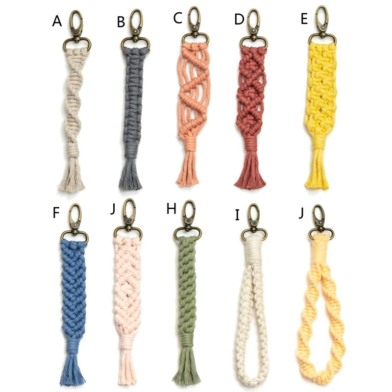 2023 New Hand-woven Boho Macrame Keychains Charms Tassels Keyring Pendant for Women Handbag Purse Car for Key Decor 10 Color
